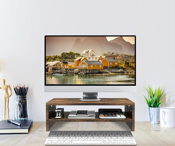 Zimilar Monitor Stand Riser, 2 Tiers Wood Laptop Computer Monitor Riser | for PC Screen, iMac, Desktop Screen Monitor Stand Riser with Storage for Home Office - Image 3