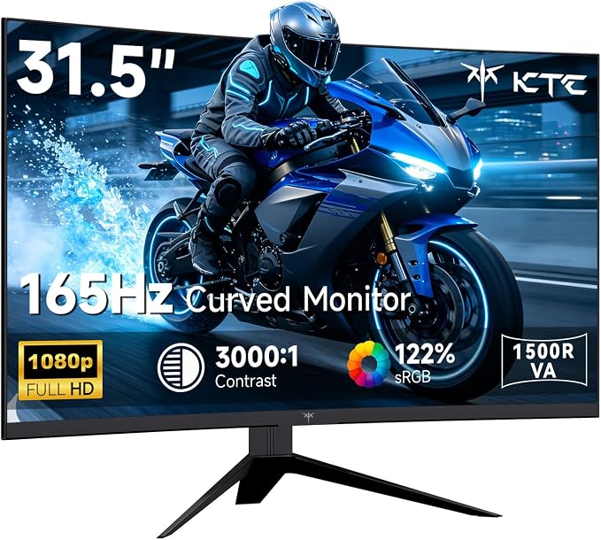 KTC 32 Inch Curved Gaming Monitor, FHD 1080p 165Hz Curve Monitor, H32S17C | 1500R, 1ms MPRT, Adaptive Sync, 122% sRGB, DP/HDMI, Tiltable, Eye Care, VESA, HDR10 for Gaming Home Office Business by KTC