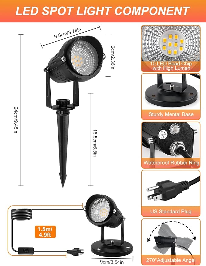 Dusk to Dawn Outdoor LED Spotlight,Outdoor Landscape Lighting with Photocell Sensor, 3000K Warm White Waterproof Spot Lights for Yard Flag Pole House Garden Tree(2 Pack) - Image 2