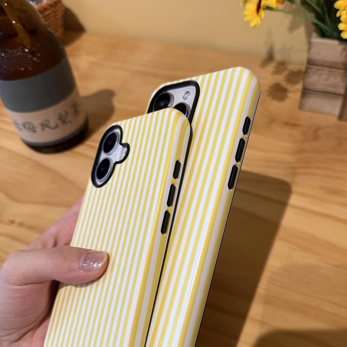 for iPhone 13 Pro Max Case Striped Cute Aesthetics Phone Case Trendy Protective Shockproof Cover for iPhone 13 Pro Max Yellow White - Image 7