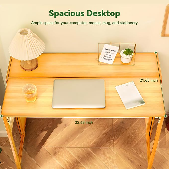 Bamboo Folding Desk Mid Century Modern Desk for Home Office Bedroom Small Spaces，Natural - Image 3