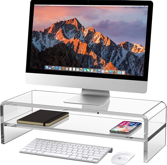 Egchi Acrylic Monitor Stand, 2 Tiers Computer Monitor Riser(20x8x5.5 Inch), Monitor Riser/Computer Stand for Home,Office,Business,PC Desk Stand for Keyboard Storage& Multi-Media Laptop Printer Screen by Egchi