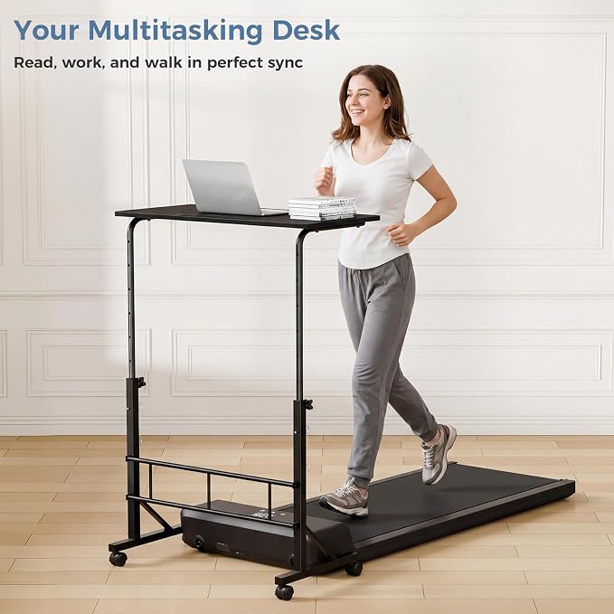 DUMOS 31.5" Walking Pad Desk, Laptop Desk, Home Office | Lockable Wheels, Adjustable Height, Portable Rolling Design, Treadmill Use, Stand Up Style, Black - Image 7