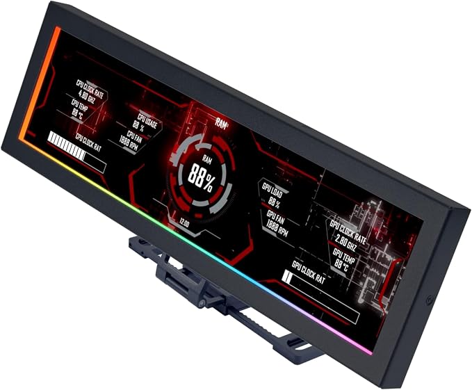 Lian Li 8.8" Universal Screen for PC - Adjustable Mounting for Any Computer Setup - Customizable ARGB Frame - PC Temperature Display Panel - LCD Screen Display - Mini Monitor - SM088X (US88 v1 Black) by LIANLI