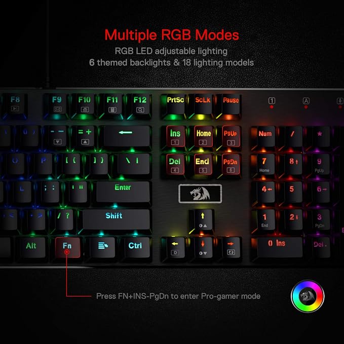 Redragon K556 Wired RGB Mechanical Gaming Keyboard, 104-Key Aluminum Board | Rock-Solid Metal Build, 20 Backlits Immersive ESports Vibe, Hot-swap Comfortable Tactile Brown Switch for Long-Time Typing - Image 4