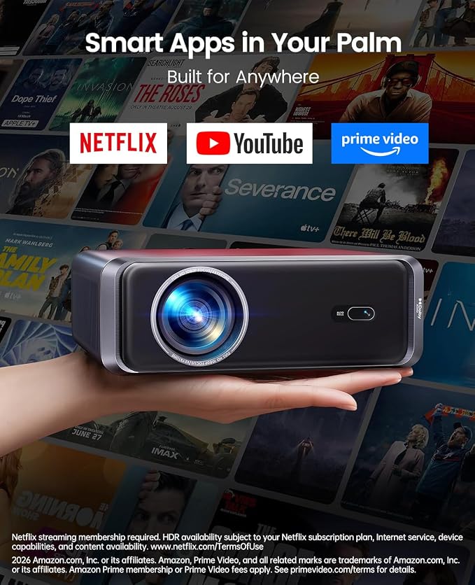 [Built-in Official App/4K Support/Compact]Smart-Projector with WiFi6 and Bluetooth, Outdoor Movie Projector & DoIby , Compatible with YouTube/PrimeVideo, AI Auto Focus, Portable Home Proyector - Image 2