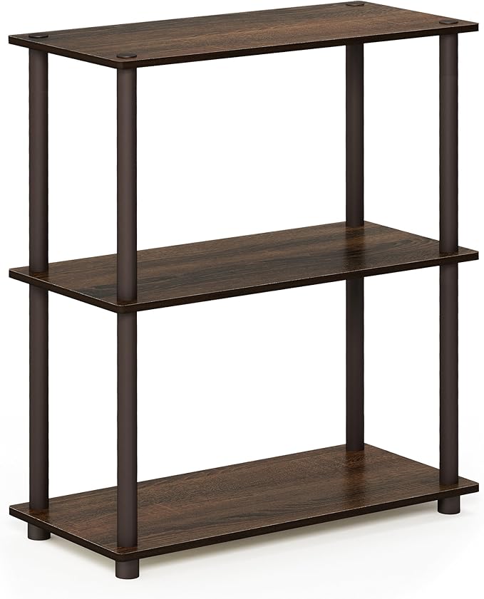 Furinno TURN-N-TUBE Storage Shelves, 3-Tier Book Shelf, Corner Shelf, Toolless Open Shelves, for Organization and Storage, Living Room, Garage, Home Office, Walnut by Furinno-FitsYourSpaceFitsYourBudget
