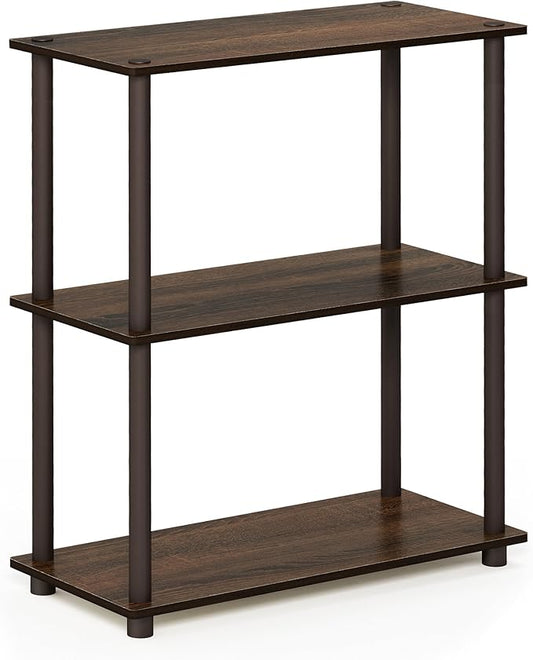 Furinno TURN-N-TUBE Storage Shelves, 3-Tier Book Shelf, Corner Shelf, Toolless Open Shelves, for Organization and Storage, Living Room, Garage, Home Office, Walnut by Furinno-FitsYourSpaceFitsYourBudget