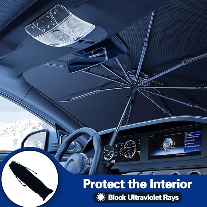 2026 Windshield Sun Shade Umbrella, Foldable Car Umbrella Sunshade with UV Block Car Front Window (Heat Insulation Protection) for Auto Windshield Covers Blackout Trucks Cars (Large) - Image 3