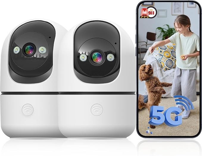 GBIUT Indoor Camera 5G&2.4G WiFi Cameras for Home Security Instant 911 Alert, 360° Pan/Tilt Baby Monitor/Dog/Pet Camera AI Motion Detection Night Vision, Speaker, US Cloud Storage (2-Pack) by GBIUT