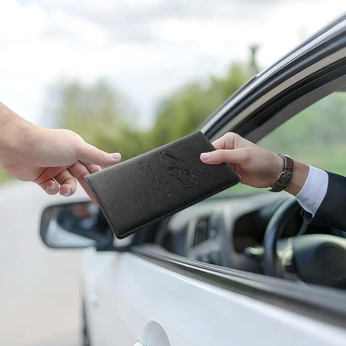 JUSTTOP 2Pack Car Registration and Insurance Holder,Car Document Holder for Cards License with Magnetic Shut,Vehicle Glove Box Car Organizer for Documents, Cards, License(Embossed leather Black) - Image 6