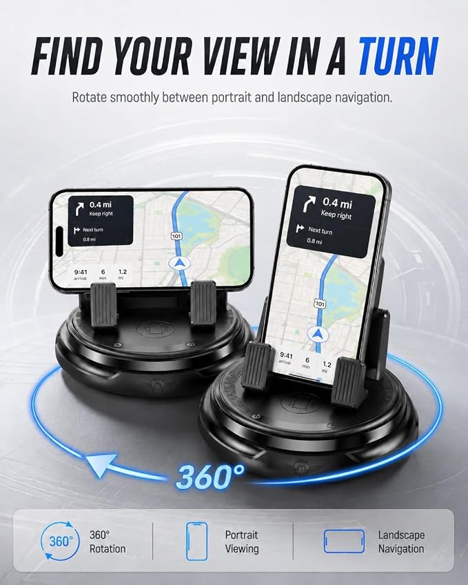 Car Phone Holder 360 Degree Rotation Navigation Mount Splendid Dashboard Windshield Accessories for Women Rotating Soporte De Telefono para Carro Grip Anti-Slip Grips(Glow Number Edition) - Image 3
