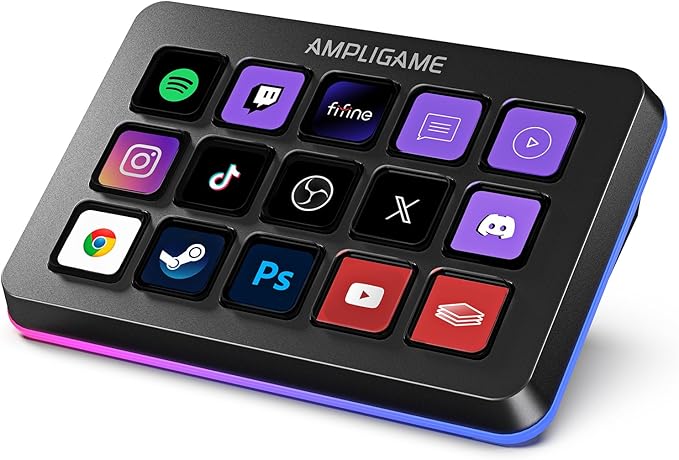 FIFINE AmpliGame Stream Controller with 15 Macro Keys, Streaming Keyboard with Trigger Actions in OBS/Twitch/YouTube/Streamlabs, Shortcut Buttons Keypad Works with Mac and PC-D6 by AmpliGame