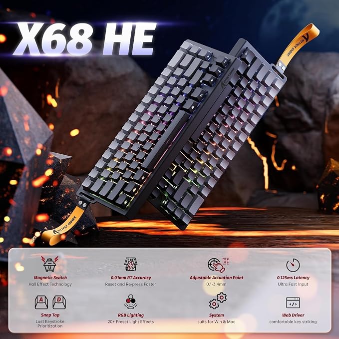 ATTACK SHARK X68HE 60% Wired RT 8K Keyboard and Wireless R1 Mouse-Moonlight | Adjustable Actuation,Hall Effect Mechanical Magnetic Switch,Coiled Cable,USB C/2.4Ghz/BT Ultralight 18K DPI Mice for PC Gamer - Image 2