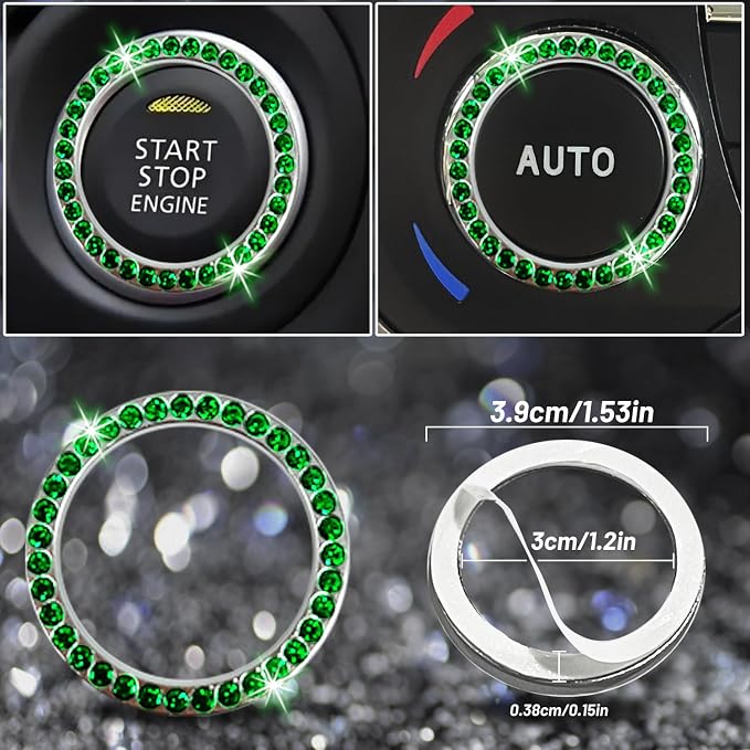 NBTEPEM 27 PCs Green Bling Car Accessories Set for Women, Steering Wheel Covers Universal Fit 15 Inch, Bling License Plate Frame, Bling Phone Holder, Bling Car Coasters (Green Diamond) - Image 8