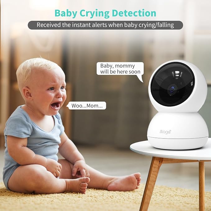 Alaga Indoor Security Camera,3K 5G and 2.4G WiFi, 360° Pan/Tilt, Human/Pet/Motion AI, Night Vision, Speaker, Indoor Camera with Phone App, Compatible with Alexa & Google Assistant，2-Pack White - Image 3