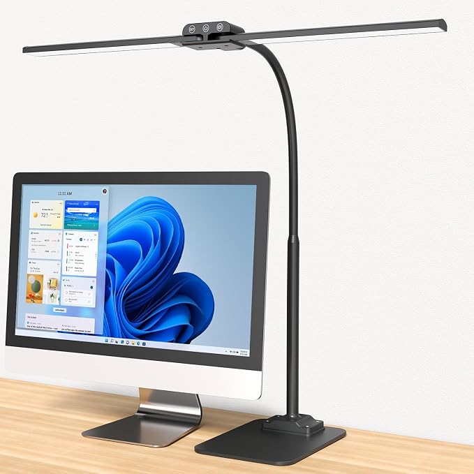 KableRika Desk Lamp Double Light: Bright Led Desk Lights for Home Office - Eye Care Reading Table Lamps with Base - Dimmable Desktop Lighting for Computer Monitor Study Drafting by KableRika