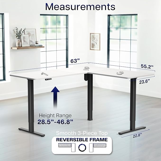 VIVO White 63 x 55 in Corner Standing Desk, DESK-E3CTBW | Electric, Reversible L-Shaped Table, Sit Stand, Height Adjustable, Memory Controller, Office Furniture Sets, Black Frame - Image 5