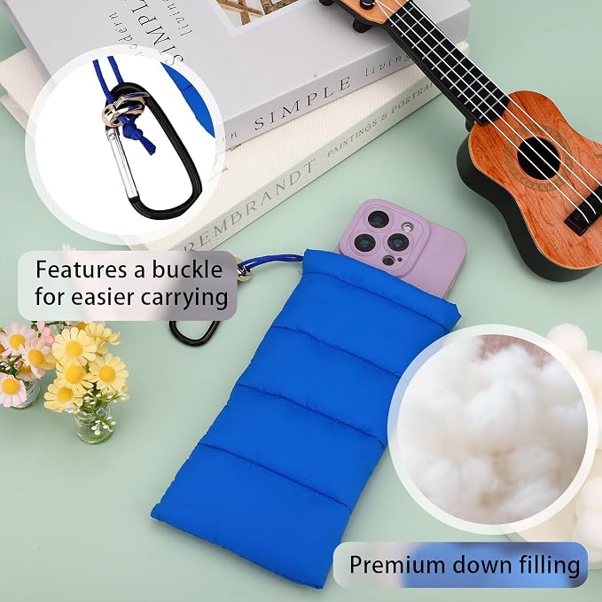 Lyreh Thermal Phone Pouch, Down Cotton Warm Phone Case Cover Bags Prevents Freezing & Overheating Protector Cellphone Pouch with Carabiner Ideal for Outdoor Camping Hiking Skiing(Blue) - Image 4