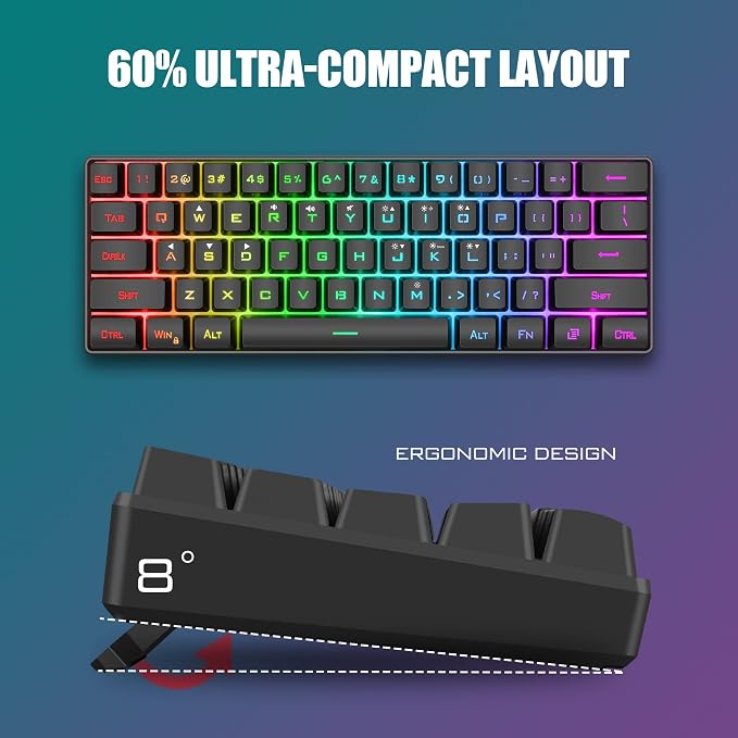 RedThunder 60% Gaming Keyboard and Mouse Combo, Ultra-Compact 61 Keys RGB Backlit Mini Keyboard, Lightweight 7200 DPI Honeycomb Optical, Wired Gaming Set for PC MAC PS5 Xbox Gamer(Black) - Image 2
