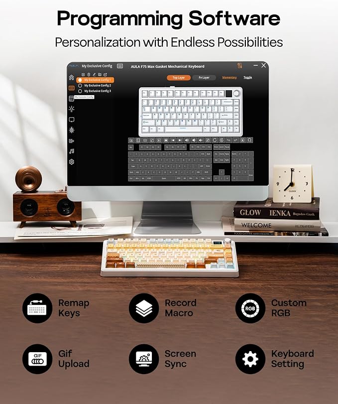 EPOMAKER X Aula F75 MAX Wireless Mechanical Keyboard with TFT Screen and Knob, Gasket Keyboard in 75% Layout, Hot Swappable Gaming Keyboard for PC/Mac/Linux (Caramel) - Image 7