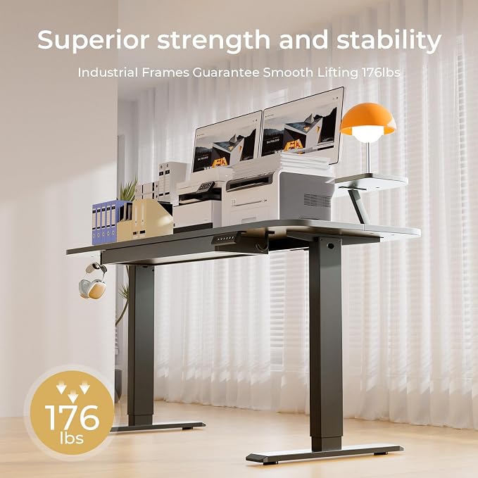 COMHOMA Electric Standing Desk with Drawers, 48 x 24'' Sit Stand up Desk with Monitor Stand, Laptop Stand, Height Adjustable Ergonomic Home Office Computer Desk with Memory Preset Controller (Black) - Image 8