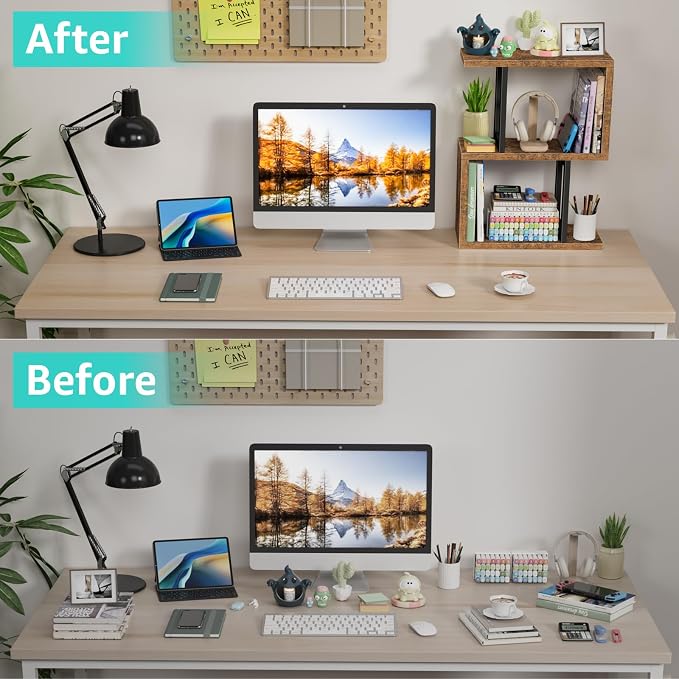 Desktop Bookshelf for Top of Desk Shelf - Brown Book Organizer 3-Tier Shelves Storage Small Bookcase Hutch for Dorm Office College - Image 5
