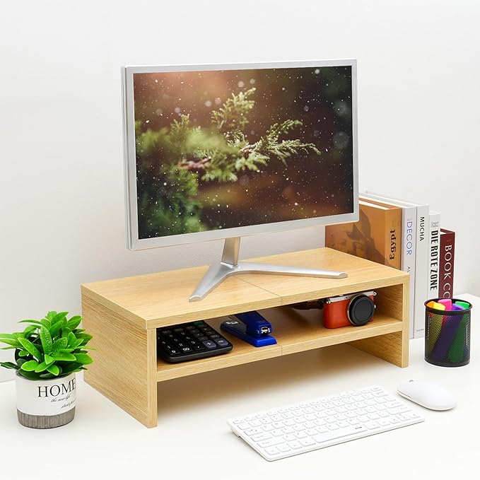 TEAMIX 2 Tiers Desktop Monitor Stand Riser 20 Inch Printer Stand with Storage Small TV Riser Laptop Wooden Desk Organizer Shelf Bookshelf Maple (Natural Maple, 2 Tiers) | Laptop/PC/Printer/Keyboard Storage, Ergonomic Design, 15mm thick Sturdy Wood Boar... - Image 2