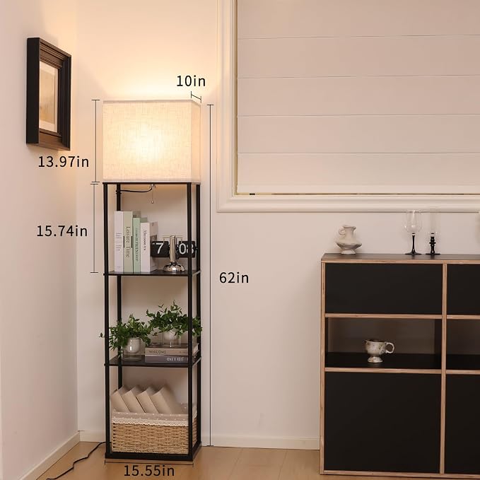 Gupuzm Floor Lamp with Shelves, Large Size Rectangle Standing Lamp with 3 Color Temperature Bulb, Corner Display Bookshelf Lamp for Living Room, Bedroom and Office (Black-9) - Image 3