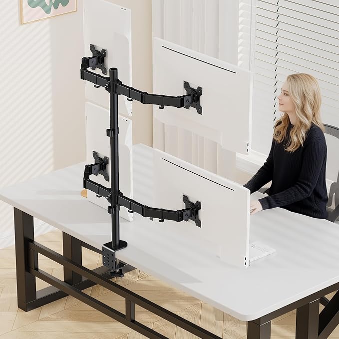 Black Quad Monitor Arm Mount for 13-27 Inch Screens | Ultrawide Screens Up to 34 inch Fully Adjustable Stand with C-Clamp/Grommet Base Max VESA 100x100 Each Screen Capacity 22lbs - Image 5