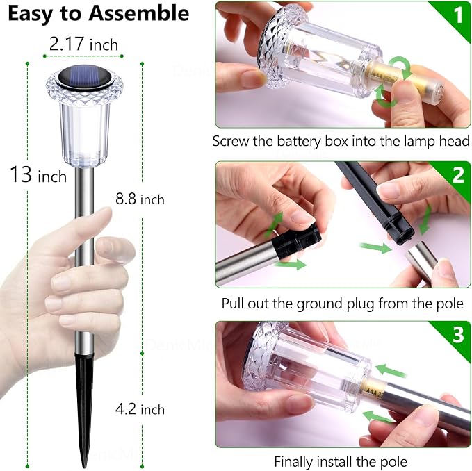 DenicMic Solar Lights Outdoor 10 Pack Waterproof 6000K Cold White LED Stainless Steel Stake Outside Lights for Yard Pathway Garden Driveway Walkway Landscape Path Lighting - Image 5