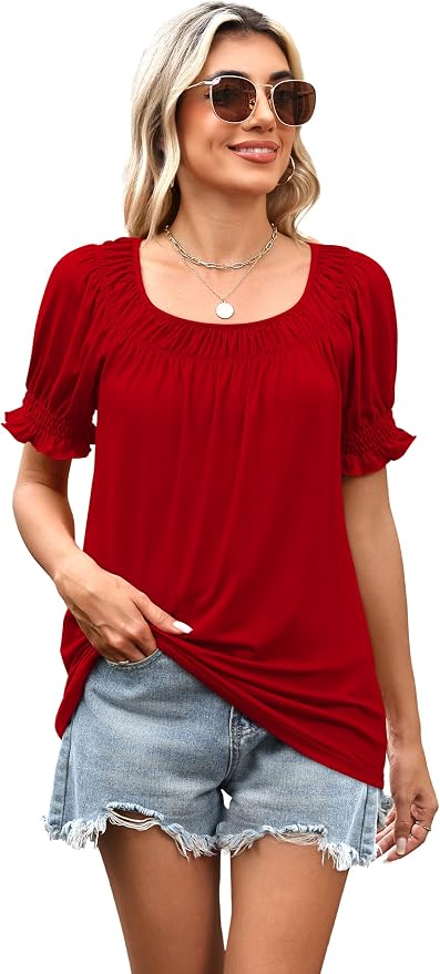 WIHOLL Womens Short Sleeve Square Neck Summer Tops Dressy Casual Blouses Trendy Clothes 2026 - Image 5