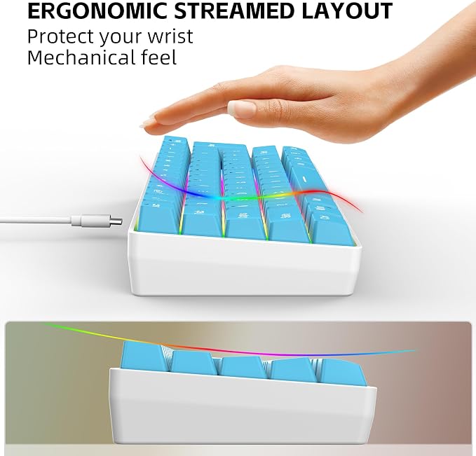 Snpurdiri 60% Wired Gaming Keyboard, 61 Keys RGB (Blue) | Small Ultra-Compact Backlit 60 Percent Gaming Keyboard for PC/Mac Gamer, Typist, Travel, Easy to Carry on Business Trip - Image 5