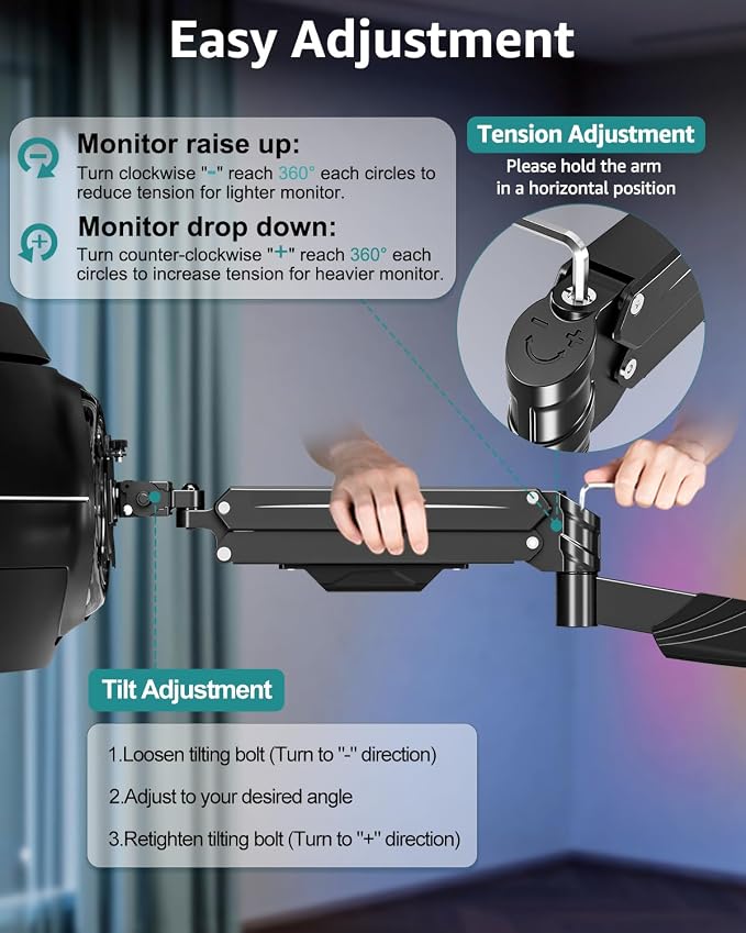 MOUNT PRO Monitor Wall Mount for 17-43" Ultrawide Screens, Single Wall Mount Monitor Arm Holds up to 33.1 lbs, Full Motion Adjustable Wall Bracket with VESA Extension Kit, VESA Mount Max 200x200mm - Image 9