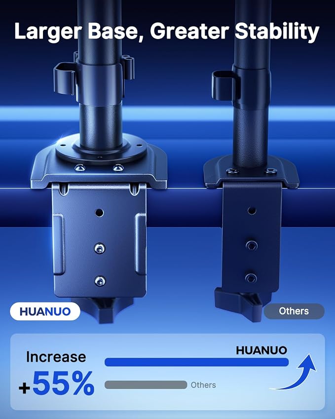 HUANUO Dual Monitor Stand for 13-32 Inch Screens, Tall Pole Desk Mount,Larger Base, Ideal for Sit-Stand Workstations, 22 lbs per Arm, VESA 75x75/100x100mm, Tilt Swivel Rotation, Cable Management - Image 5