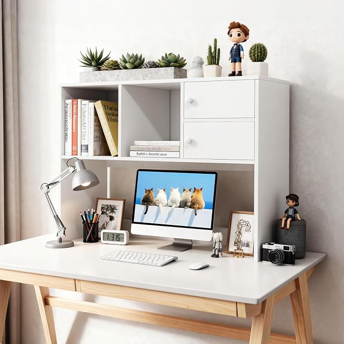 YGYQZ Desk Hutch with 4 Shelves for Computer Desk, White | 4 Storage Shelves, Spacious Desk Organization, Stable Construction, Space-Saving Design, Ideal for Office, Study & Dorm - Image 2