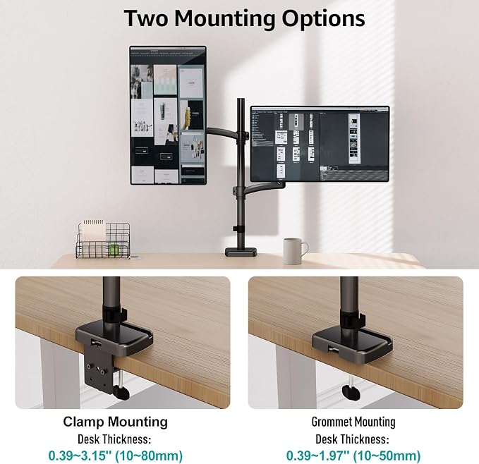 MOUNT PRO Vertical Dual Monitor Mount, Stacked Monitor Stand for 2 Computer Screens up to 32 inches, Full Motion Adjustable Tall Display Desk Mount, Each Arm Holds up to 17.6lbs, VESA Mount - Image 6