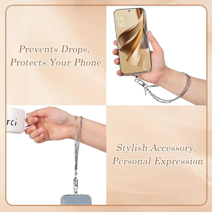 AULEEP Phone Chain Wristlet Strap,Double Metal Phone Charm with Tether Tab,Detachable Cellphone Wrist Strap Universal Silver Hands-free Anti Theft Hand Chain - Image 6
