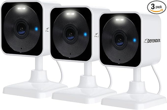 Defender GO 2K AI Powered WiFi Indoor/Outdoor Home, Business, Pet, Baby Security Camera, AI Detection, Dual Band, Spotlight/Siren, Color Night Vision, 2-Way Talk, Works with ClearVu App, 3 Pack by Defender