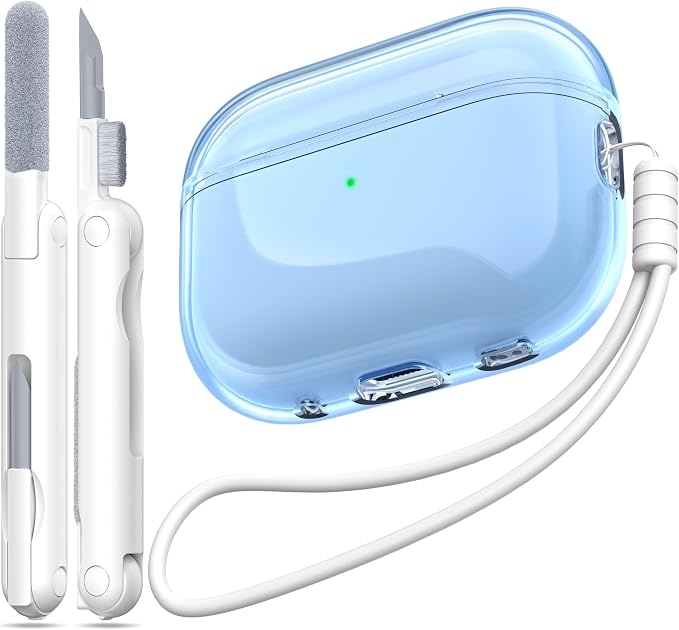 Airpods Pro 2nd/1st Generation Case Cover, Compatible with Airpods Pro Case 2nd Gen USB C Charging Port, Clear Soft Transparent Military Grade Shockproof Case, Clear Blue by MHYALUDO