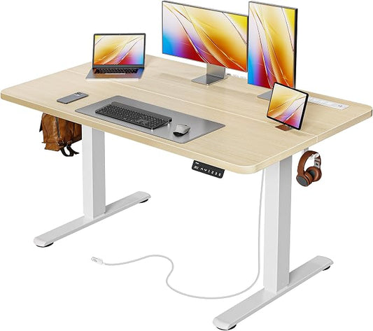 Huuger Electric Standing Desk with Power Outlets and USB-C Port, 47 X 24 Inch Height Adjustable Desk, Sit Stand Desk for Home Office, Computer & Gaming Desk with 4 Presets, Stable Steel Frame, Marple by Huuger