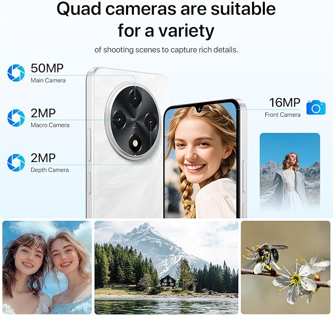 UMIDIGI G100 Unlocked Cell Phone Android 14, 6.9" HD+ 120Hz,Octa-core 12GB +128GB Expand 1TB,GPS Unlocked Smartphone,6000mAh,50MP Triple Camera,Dual 4G LTE Phone, NFC,AI Face Unlock,OTG,White - Image 5