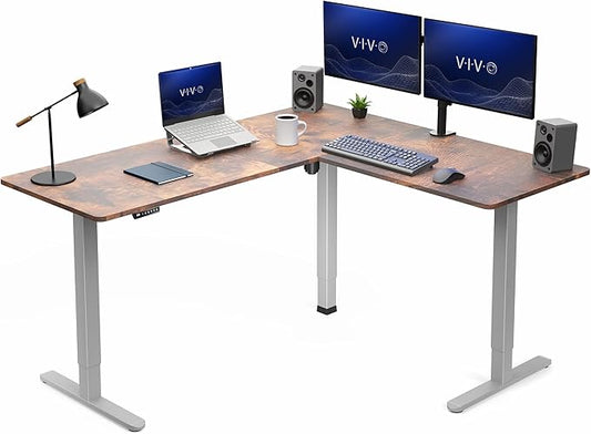 VIVO Vintage Brown 63 x 55 in Corner Standing Desk, DESK-E3CTGN | Electric, Reversible L-Shaped Table, Sit Stand, Height Adjustable, Memory Controller, Office Furniture Sets, Gray Frame by Unknown