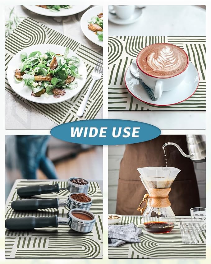 AMOAMI Coffee Mat Hide Stain Rubber Backed Absorbent Dish Drying Mat for Kitchen Counter - Fits Under Coffee Maker or Machine - Green Line 16x24 - Image 6