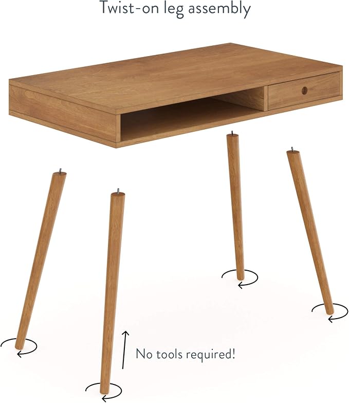 Nathan James Parker Modern Home Office Writing, Computer or Laptop Desk with Open Storage Cubby and Small Drawer, Walnut - Image 8