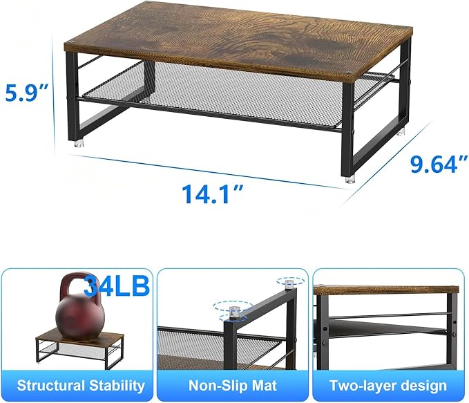 gianotter 2-Tier Metal Monitor Stand Riser, Desk Organizer for Monitor, Office Desk Storage Organizer for Office Supplies (Wood) - Image 4