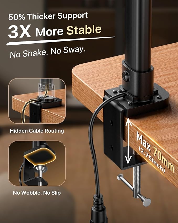 ONEMIX 42-Inch LED Desk Lamp for Dual Monitors with Clamp and Remote | 4 Adjustable Panels for Focused or Wide-Area Light, 1800LM, Flexible Gooseneck, 5 Color Temps, 5 Brightness Levels, Timer - Image 8