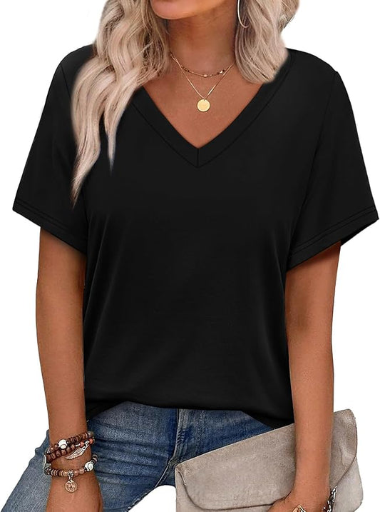Alaroo Womens Summer Tops 2026 V Neck Short Sleeve Shirts Trendy Dressy Casual Vacation Outfits Printed by Alaroo