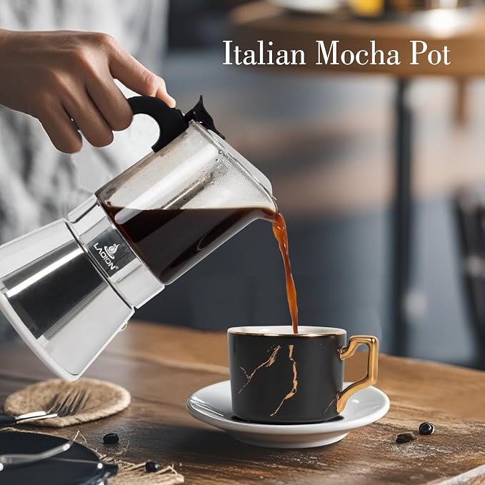 LAOION Stovetop Espresso Maker, 9Cup 360ml Moka Pot, Cuban Coffee Make | Crystal Glass-top & Stainless Steel Coffee Maker Mocha Pot, Greca De Cafe, Cuban and Italian Coffee Maker for Cafetera Cubana - Image 6