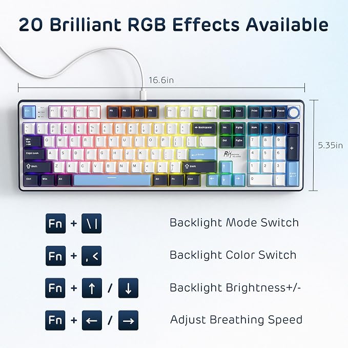 RK ROYAL KLUDGE X104 Wired Full Size Mechanical Gaming Keyboard, Metal Knob | Creamy Keyboard with Number Pad,104 Keys RGB Computer Keyboard Hot Swappable Linear Switch, Online Software for Wins/Mac - Image 5